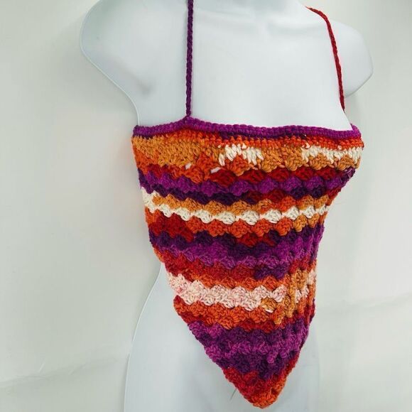 Napper Ariana Handmade Crochet Tankini Top halter Small Purple Orange New - Picture 6 of 10